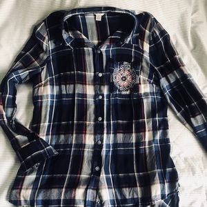 Navy Flannel with Embroider